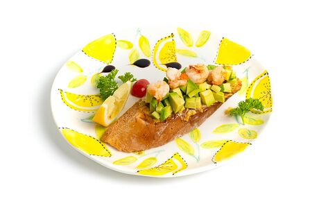 Брускетта с креветкой и авокадо