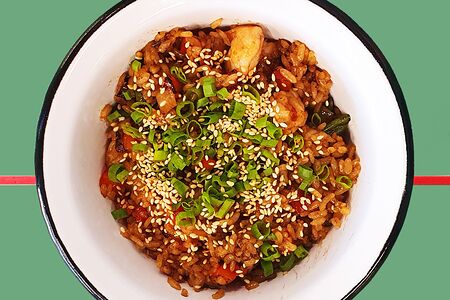 Вок с рисом и креветками