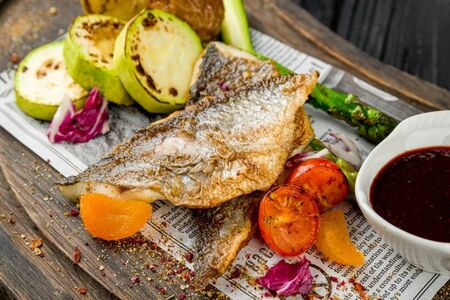 Филе сибаса с овощами гриль