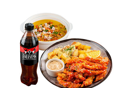 Комбо Курица в кисло-сладком соусе с чечевичным супом