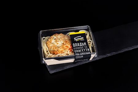 Оладьи куриные со спагетти