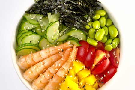 Поке-боул Тигровые креветки со свежим манго