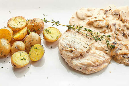 Куриное филе в сливочно-грибном соусе