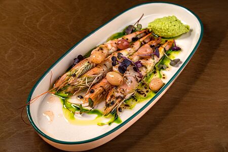 Креветки Конфи с соусом Понзу