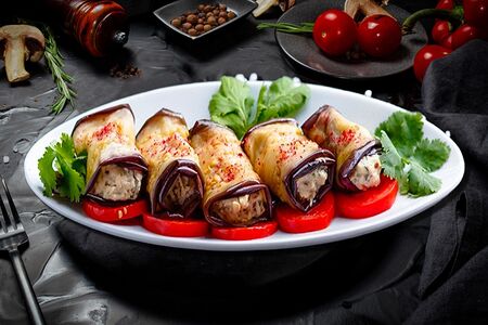 Рулетики из баклажанов с ореховой начинкой