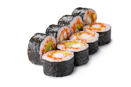 Ролл с жареной креветкой и икрой летучей рыбы