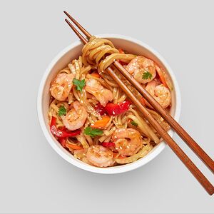 Удон с креветками в соусе терияки