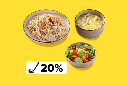 Сытный обед с пастой Карбонарой