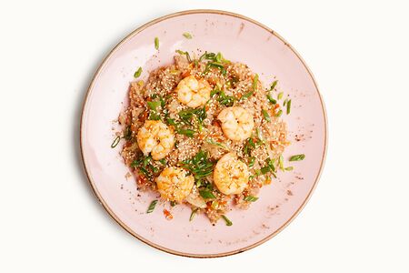 Чесночный рис с креветками