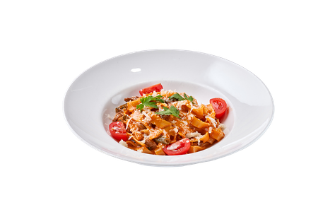 Паста Феттучини с телятиной в сливочно-томатном соусе