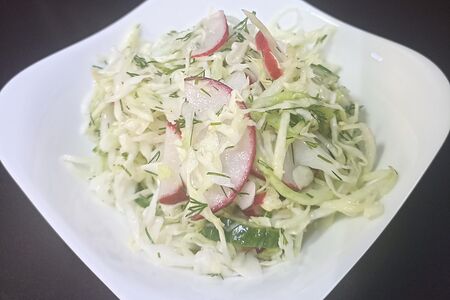 Из молодой капусты с редисом и огурцом