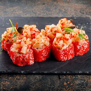 Запеченный ролл с креветкой и гребешком