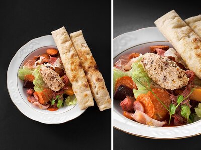 Пастуший салат с муссом из козьего сыра