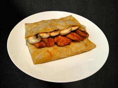 Блины с цыплёнком грибами и сыром