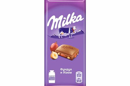 Шоколадная плитка Milka Фундук и изюм