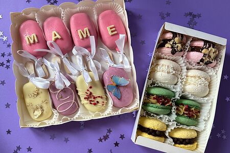 Набор десертов 8 ассорти макарон №1 и 8 эскимо Маме