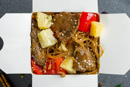 Вок По Гавайски с Говядиной с лапшой фунчоза