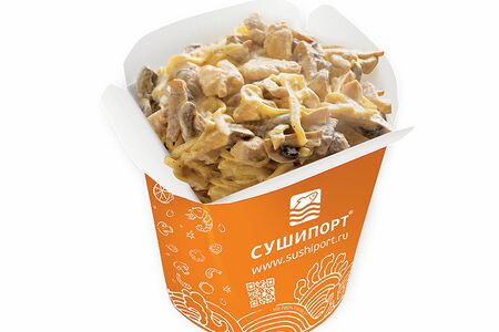 Спагетти с курицей и грибами