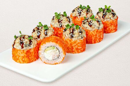 Шеф ролл с угрем и креветкой запеченный ролл