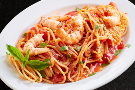 Спагетти Маринара с тигровыми креветками
