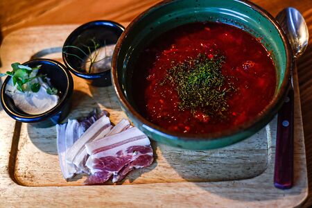 Борщ с телятиной и салом собственного посола