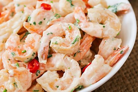 Креветки тигровые в сливочном соусе 15 шт