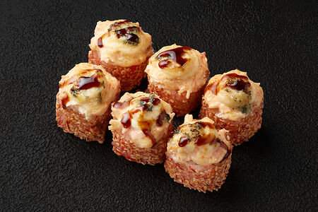 Запеченный ролл с крабом, креветкой и горгонзолой