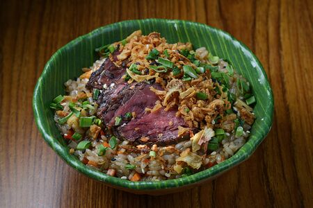 Рис с ростбифом и овощами