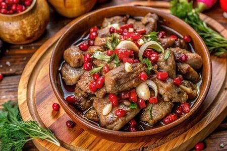 Жареная куриная печень с гранатовыми зернами