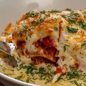 Лазанья мясная с куриным филе и свежими овощами в соусе
