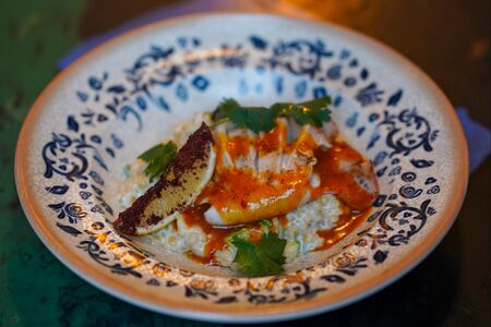 Птитим с кальмаром гриль в соусе тхина-сулугуни