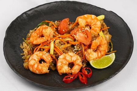 Рис с креветками в соусах устричный и терияки