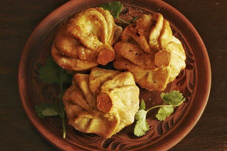 Хинкали с грибами жареные