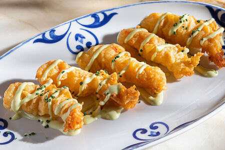 Креветки темпура, крем-васаби