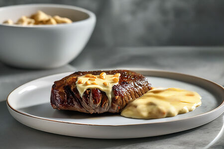 Говядина под сырно-ореховым соусом