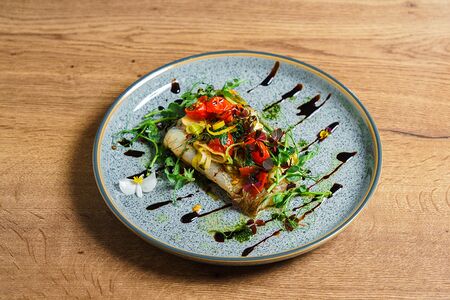 Ильменский судак на подушке из овощей