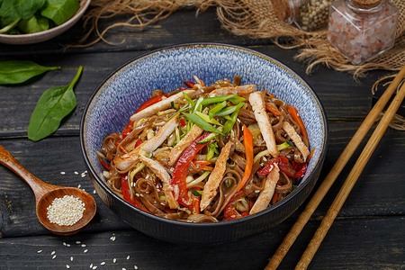 Соба с курицей в соусе терияке