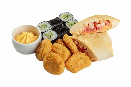 Апстер и наггетсы и ролл с огурцом