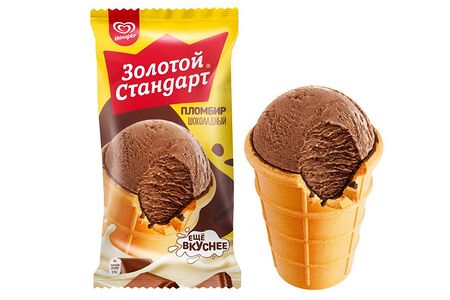 Золотой Стандарт мороженое пломбир в вафельном стаканчике Шоколадный
