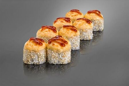 Запеченный ролл с копченым угрем под сыром