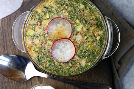 Окрошка с говядиной на квасе