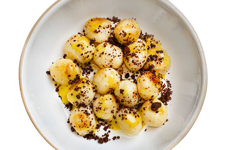 Ленивые вареники с апельсиновым курдом и шоколадом