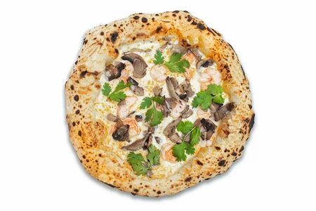 Пицца с соусом Том ям и креветками