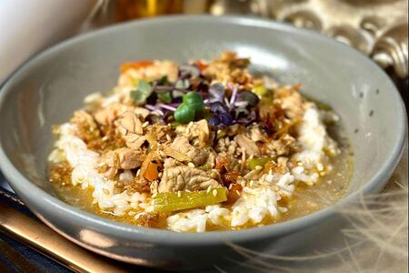 Гуляш из индейки со сладким рисом 