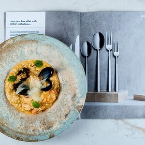 Ризотто с морепродуктами и соусом биск