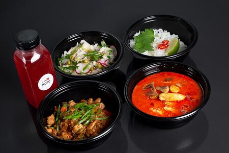 Ланч №1: Том ям, салат, рис, морс