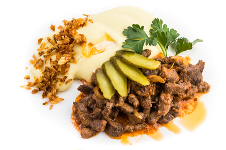 Бефстроганов из говядины с картофельным пюре