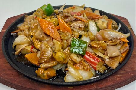 1063. Кальмары, краб. палочки, креветки на сковороде