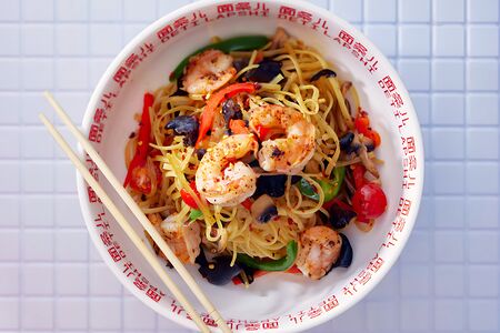 Паста Олио с креветками 