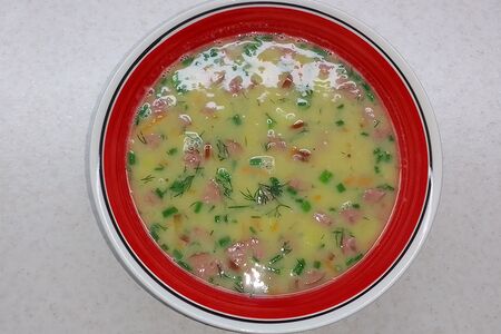 Суп гороховый с колбасками по-охотничьи